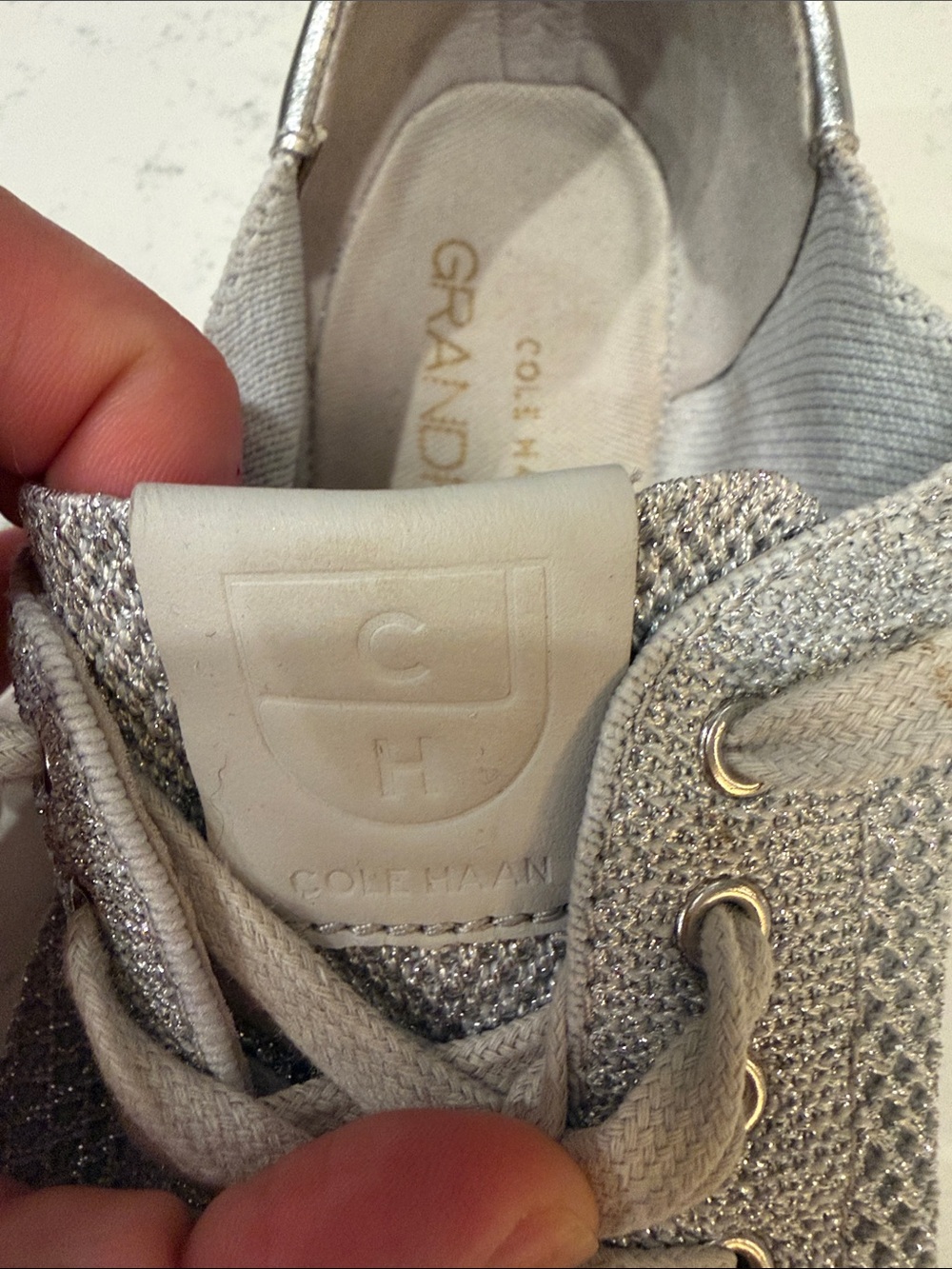Cole Haan Grand Pro Metallic Silver Knit Lace-Up Women's Sneakers size 8.5 - Picture 3 of 9